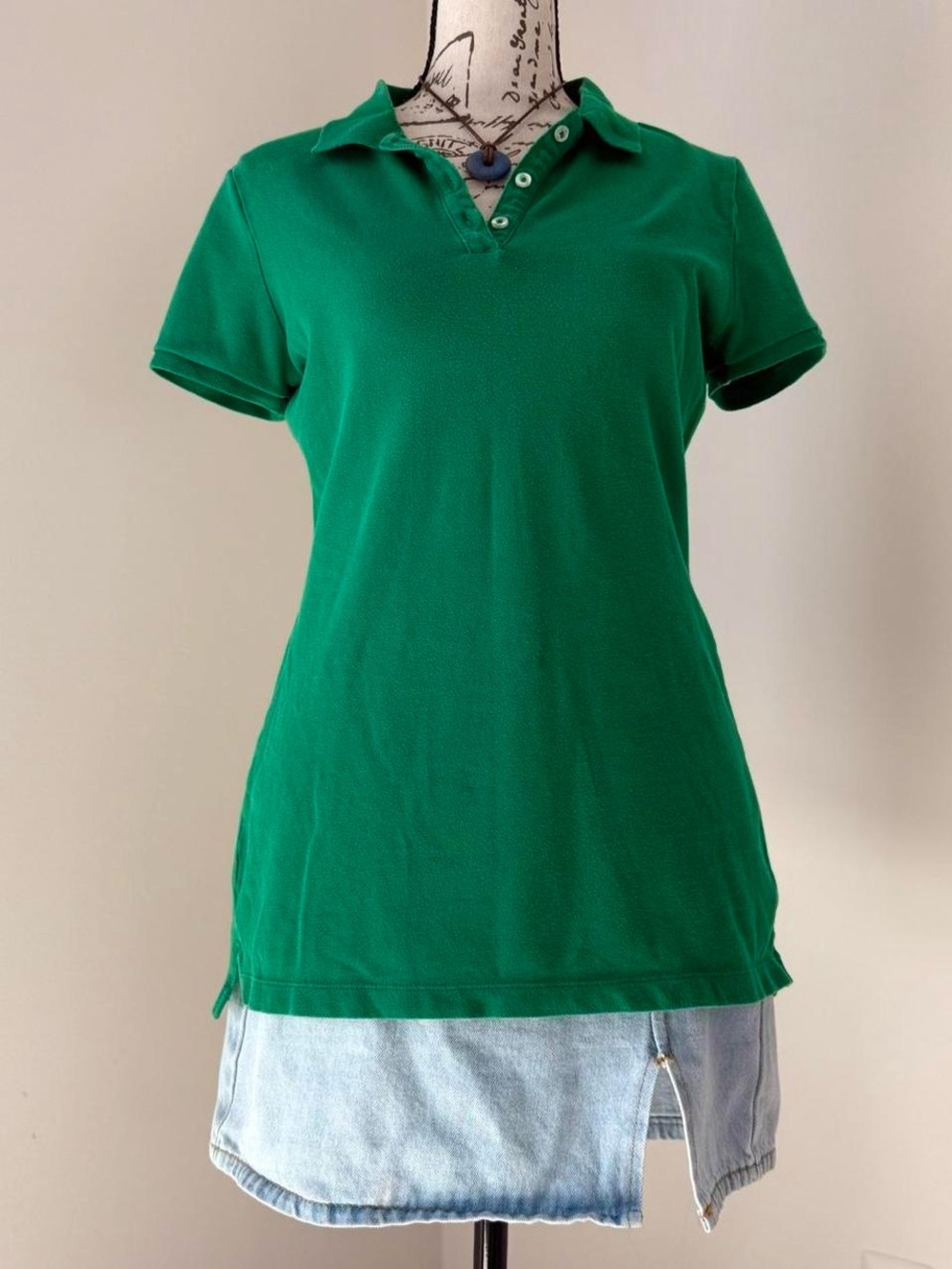 2000s y2k old navy green polo cotton collared shirt sleeve shirt  size medium